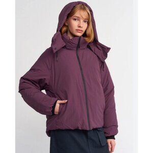 Zara Women’s LIMITED EDITION DOWN Jacket Hooded Puffer Coat Maroon L